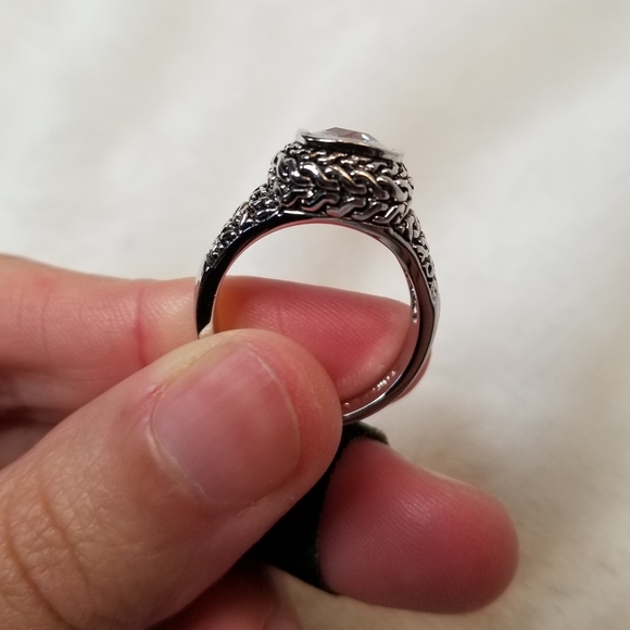 Vintage 18k GE ELECTROPLATED Sparkling White Tourmaline Crystal Ring - Picture 4 of 8